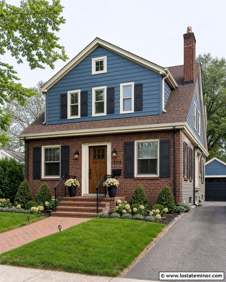 Denim Blue Brick House With Wall Mounted Mailbox - 30 Denim Blue House Design With Mailbox Ideas