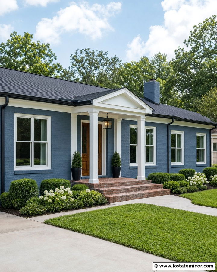 Denim Blue Brick House With White Porch Ceiling - 30 Denim Blue House Design With Porch Ceiling Ideas
