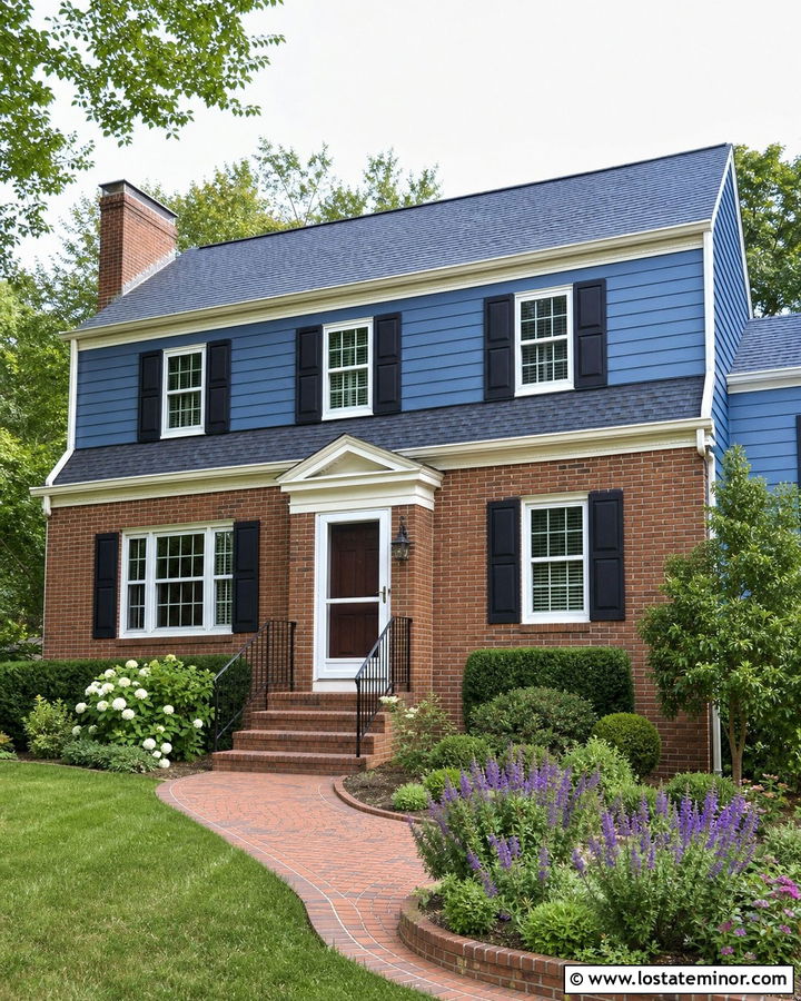 Denim Blue Brick House With White Screen Door - 30 Denim Blue House Design With Screen Door Ideas