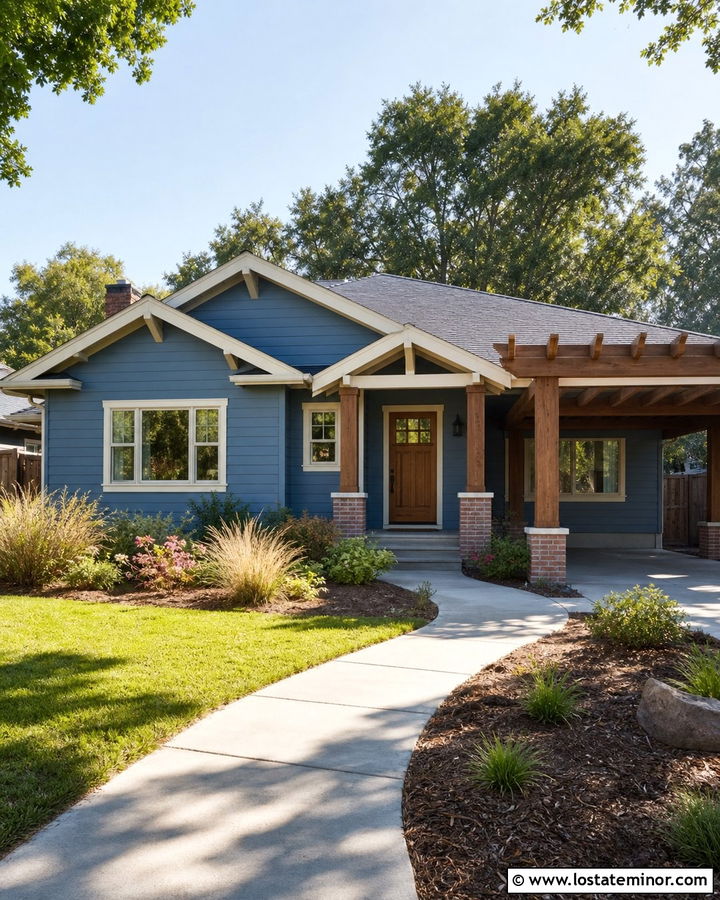 Denim Blue Bungalow With Carport Pergola - 30 Denim Blue House Design With Carport Ideas
