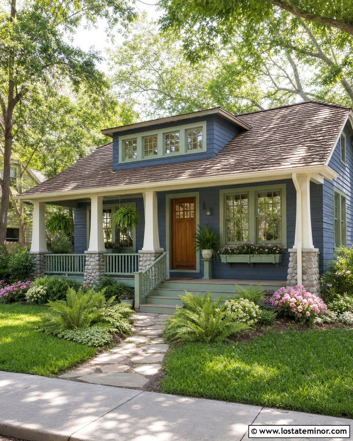 Denim Blue Bungalow With Sage Green Window Frames - 30 Denim Blue House Design With Window Frames Ideas