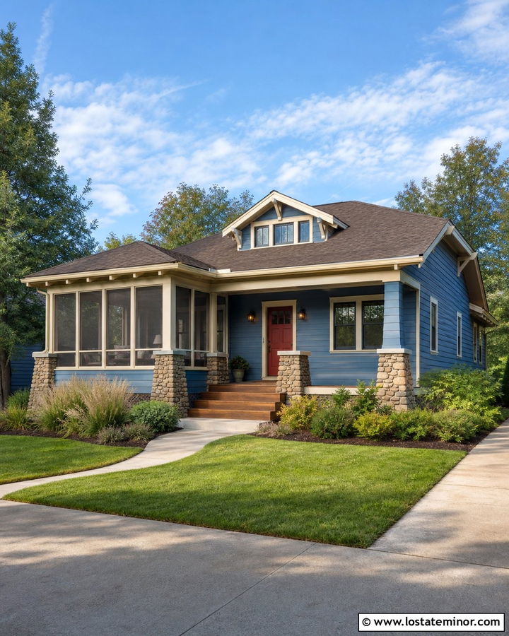 Denim Blue Bungalow With Screened Sunroom - 30 Denim Blue House Design With Sunroom Ideas