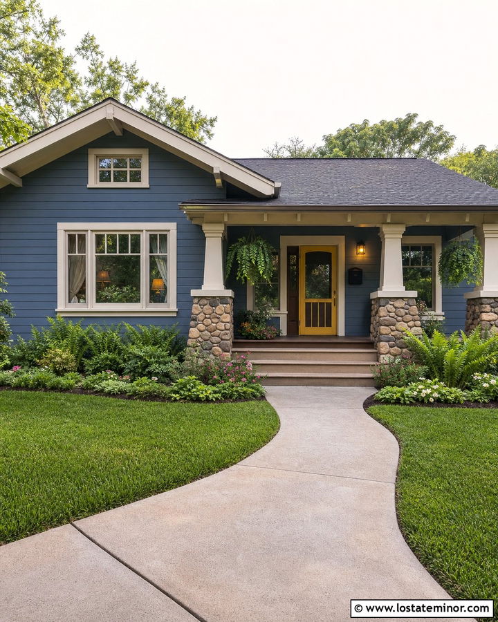 Denim Blue Bungalow With Yellow Screen Door - 30 Denim Blue House Design With Screen Door Ideas