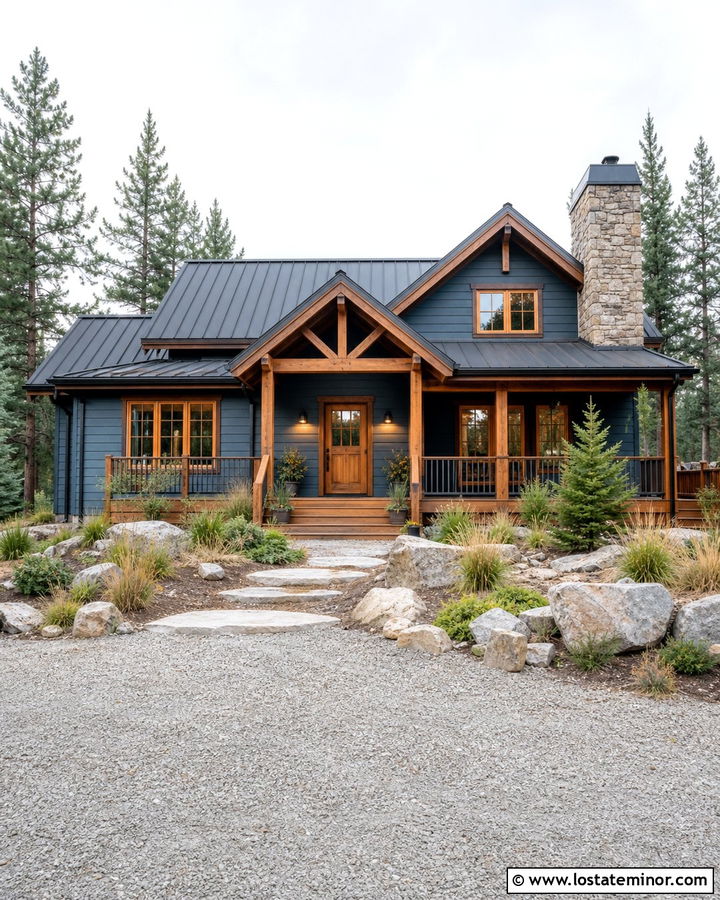 Denim Blue Cabin House With Cedar Window Frames - 30 Denim Blue House Design With Window Frames Ideas