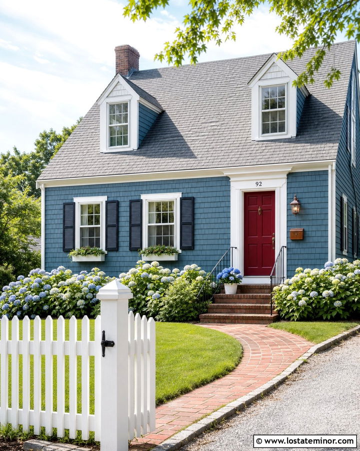 Denim Blue Cape Cod House With Copper Mailbox - 30 Denim Blue House Design With Mailbox Ideas
