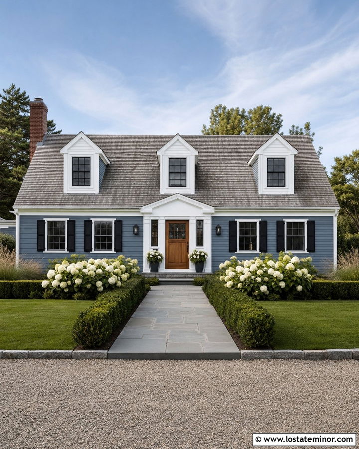 Denim Blue Cape Cod House With Gables - 30 Denim Blue House Design With Gables Ideas