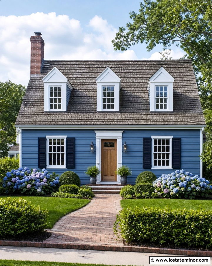 Denim Blue Cape Cod With Brick Chimney - 30 Denim Blue House Design With Chimney Ideas