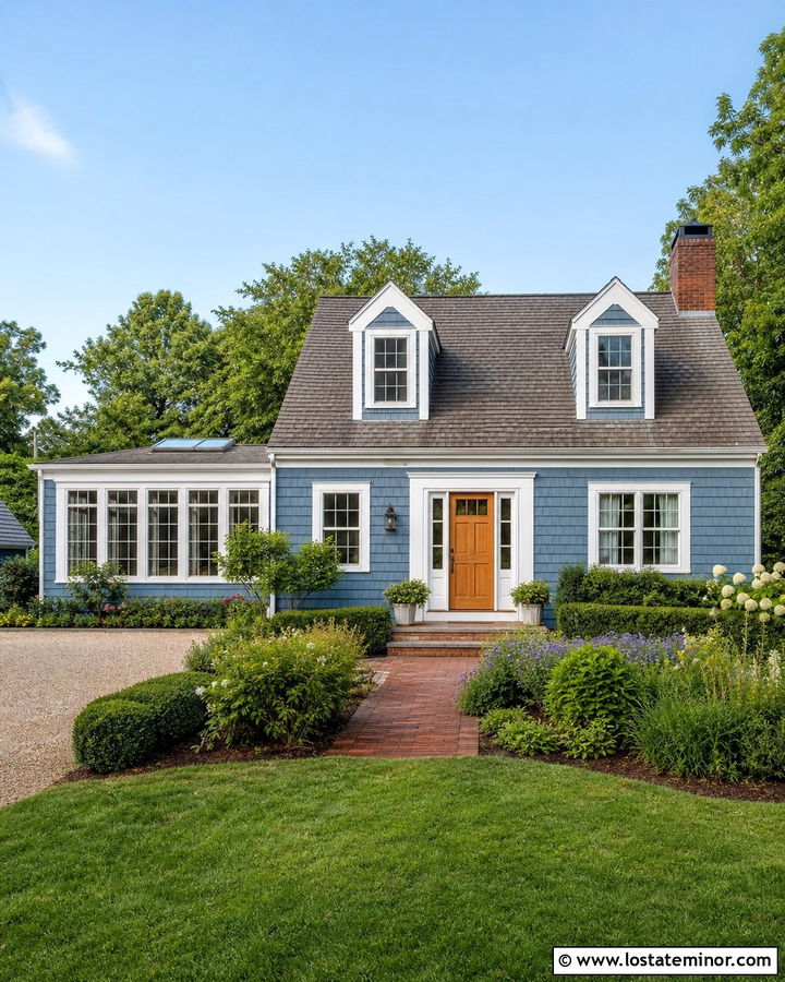 Denim Blue Cape Cod With Glass Sunroom - 30 Denim Blue House Design With Sunroom Ideas