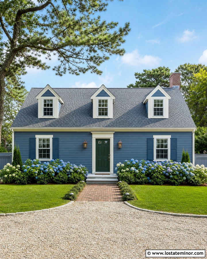 Denim Blue Cape Cod With Gray Shingles - 30 Denim Blue House Design With Accents Ideas