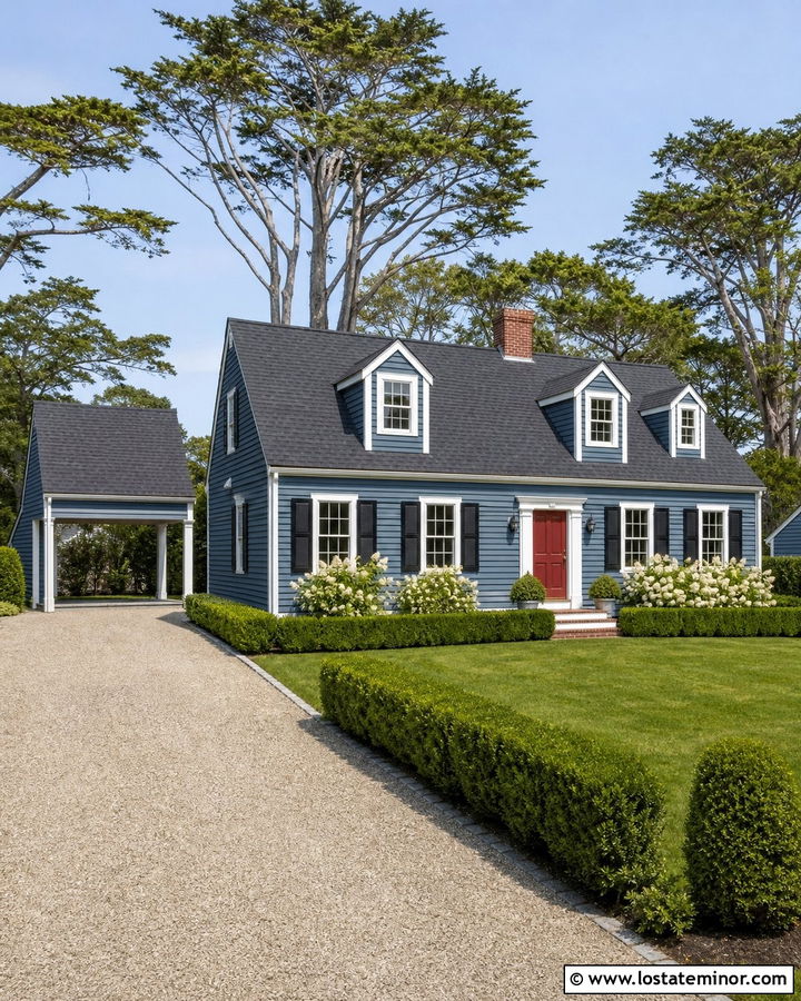Denim Blue Cape Cod With Matching Carport Roof - 30 Denim Blue House Design With Carport Ideas