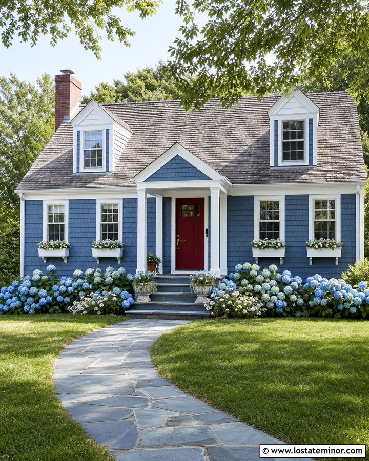 Denim Blue Cape Cod With Small Front Porch - 30 Denim Blue House Design With Front Porch Ideas