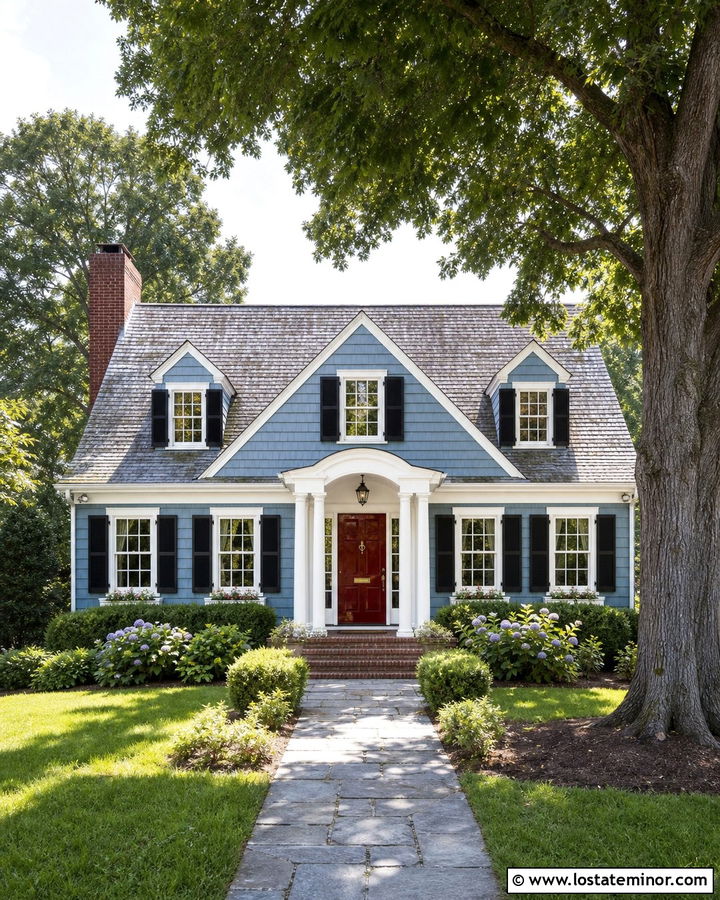 Denim Blue Cedar Shake Cape Cod House - 30 Denim Blue House Design With Cedar Shake Ideas