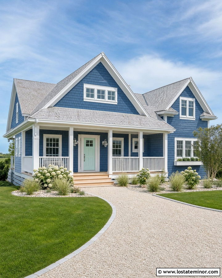 Denim Blue Cedar Shake Coastal Cottage - 30 Denim Blue House Design With Cedar Shake Ideas