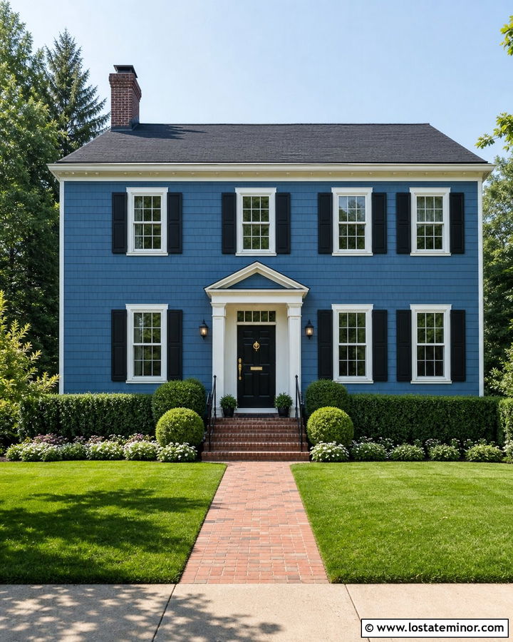 Denim Blue Cedar Shake Colonial House - 30 Denim Blue House Design With Cedar Shake Ideas