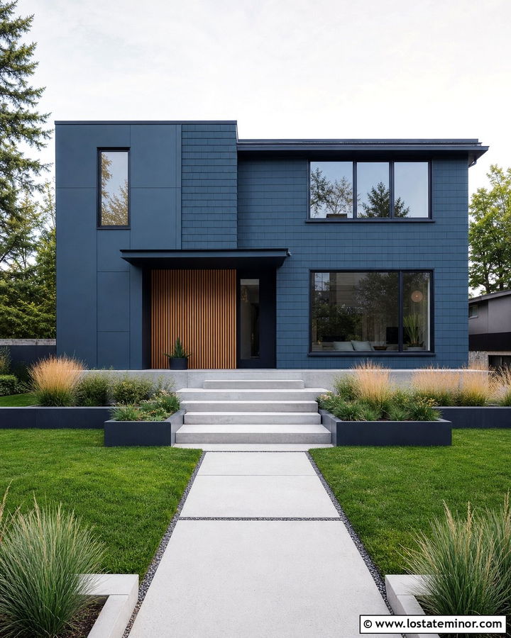 Denim Blue Cedar Shake Contemporary House - 30 Denim Blue House Design With Cedar Shake Ideas
