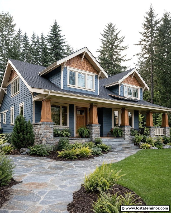 Denim Blue Cedar Shake Craftsman House - 30 Denim Blue House Design With Cedar Shake Ideas
