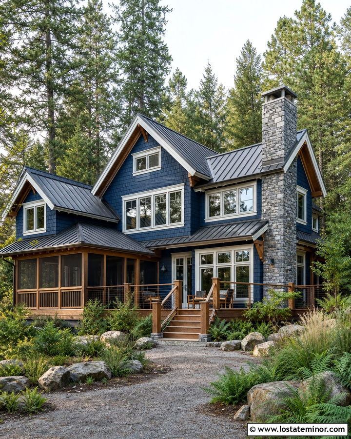 Denim Blue Cedar Shake Lake House - 30 Denim Blue House Design With Cedar Shake Ideas