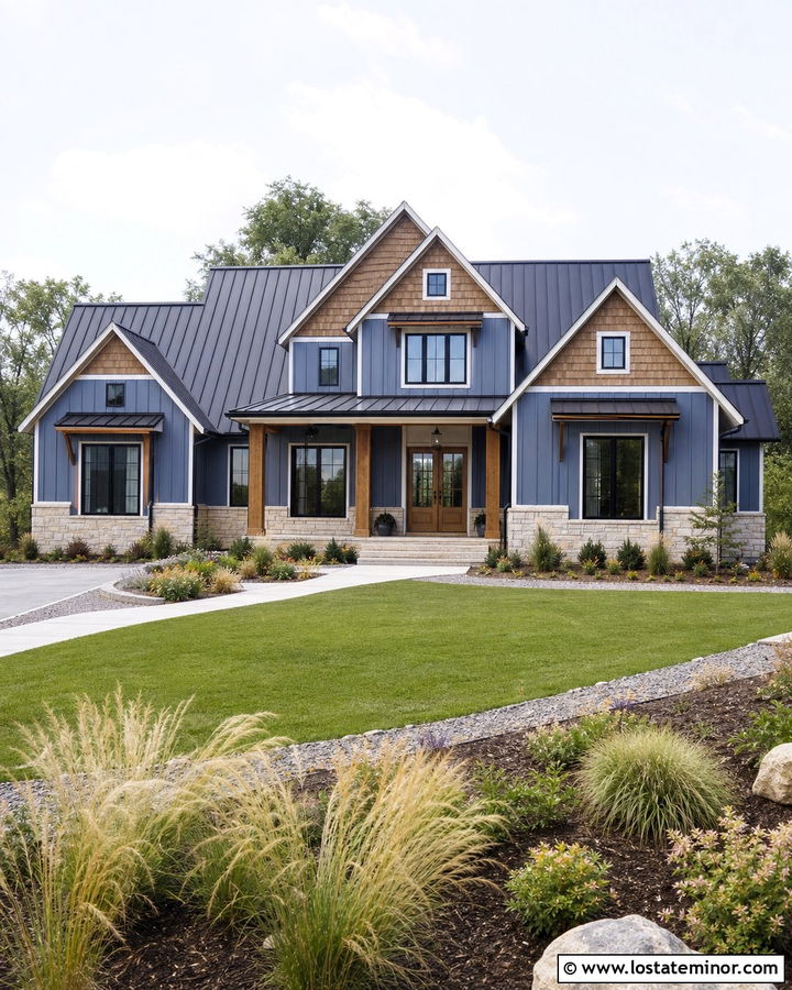 Denim Blue Cedar Shake Modern Farmhouse - 30 Denim Blue House Design With Cedar Shake Ideas