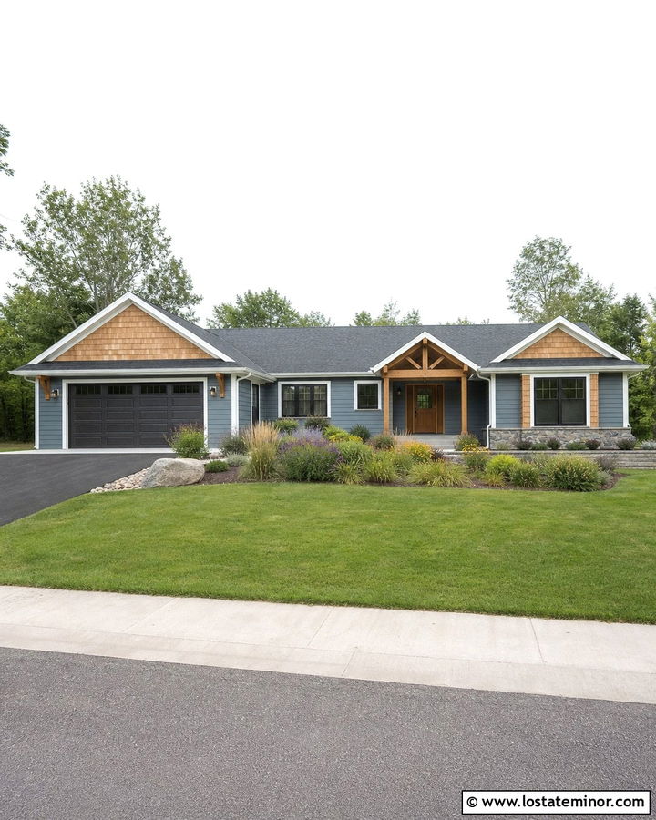 Denim Blue Cedar Shake Ranch House - 30 Denim Blue House Design With Cedar Shake Ideas