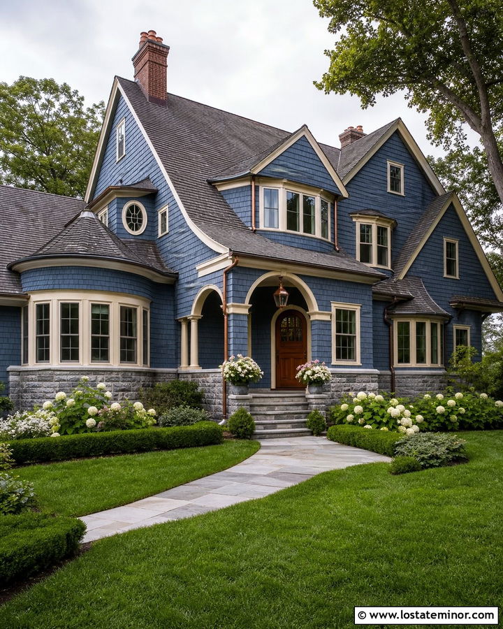 Denim Blue Cedar Shake Shingle Style House - 30 Denim Blue House Design With Cedar Shake Ideas