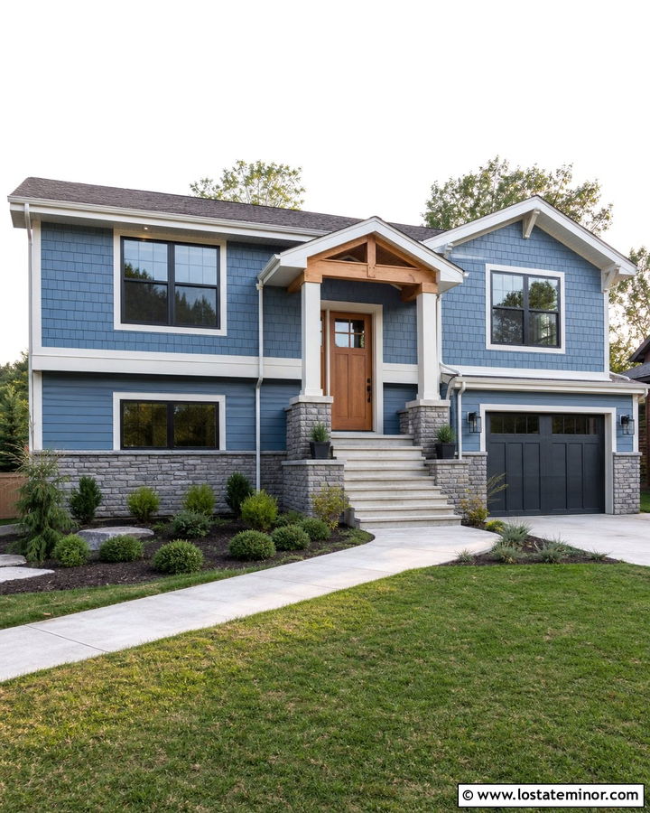 Denim Blue Cedar Shake Split Level House - 30 Denim Blue House Design With Cedar Shake Ideas