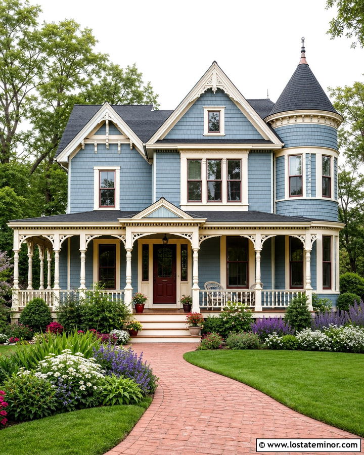Denim Blue Cedar Shake Victorian House - 30 Denim Blue House Design With Cedar Shake Ideas