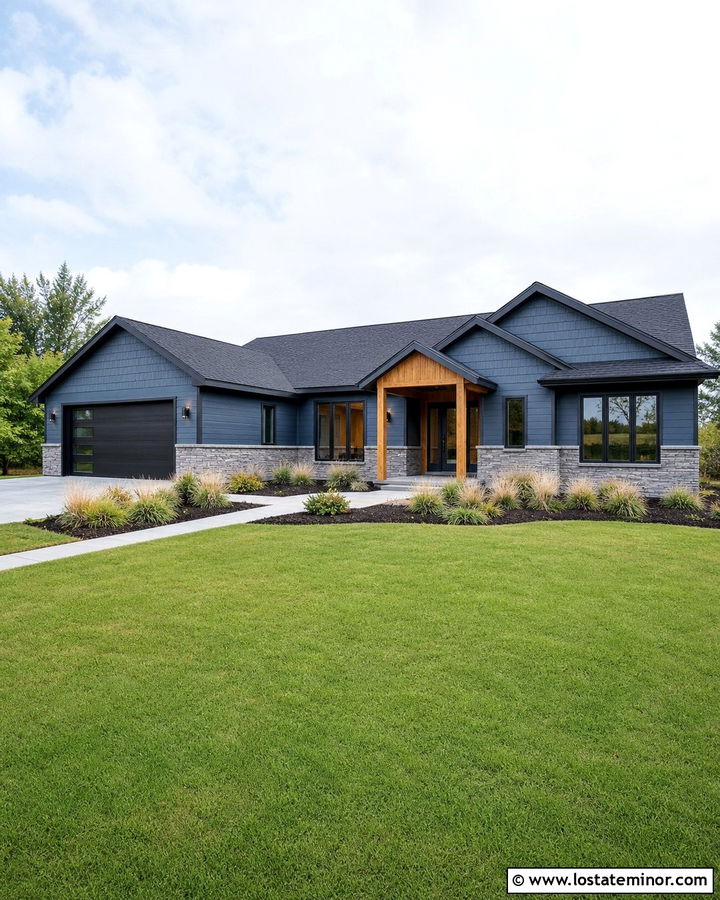 Denim Blue Cedar Shake With Black Garage Door - 30 Denim Blue House Design With Cedar Shake Ideas
