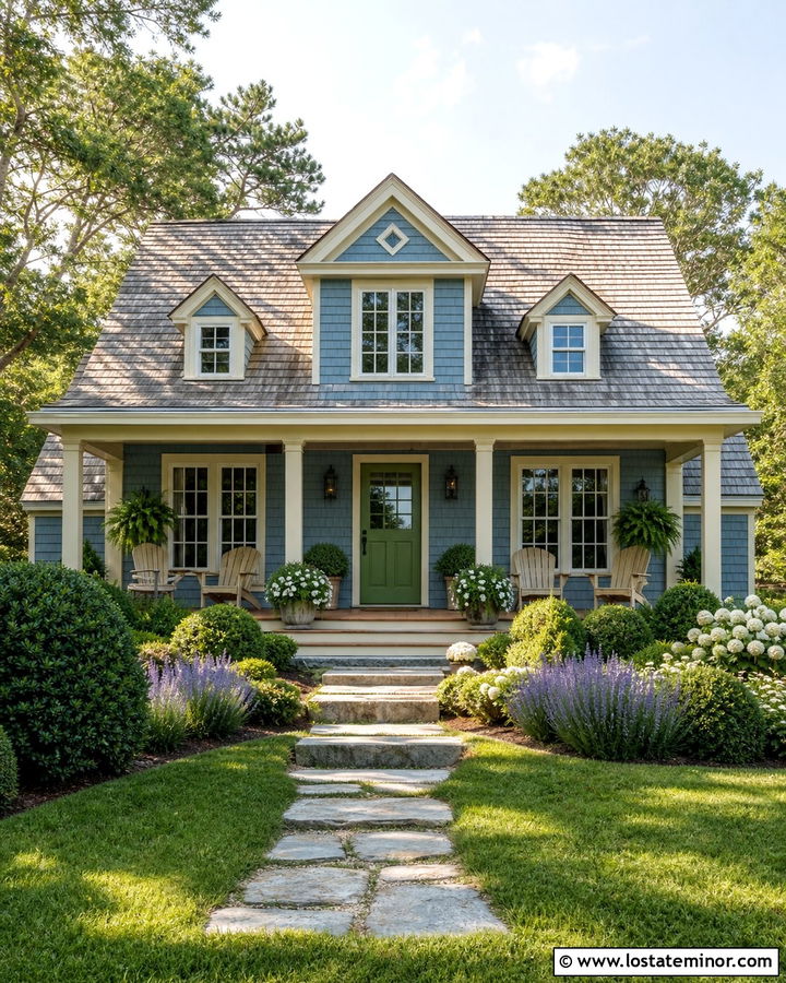 Denim Blue Cedar Shake With Sage Green Door - 30 Denim Blue House Design With Cedar Shake Ideas