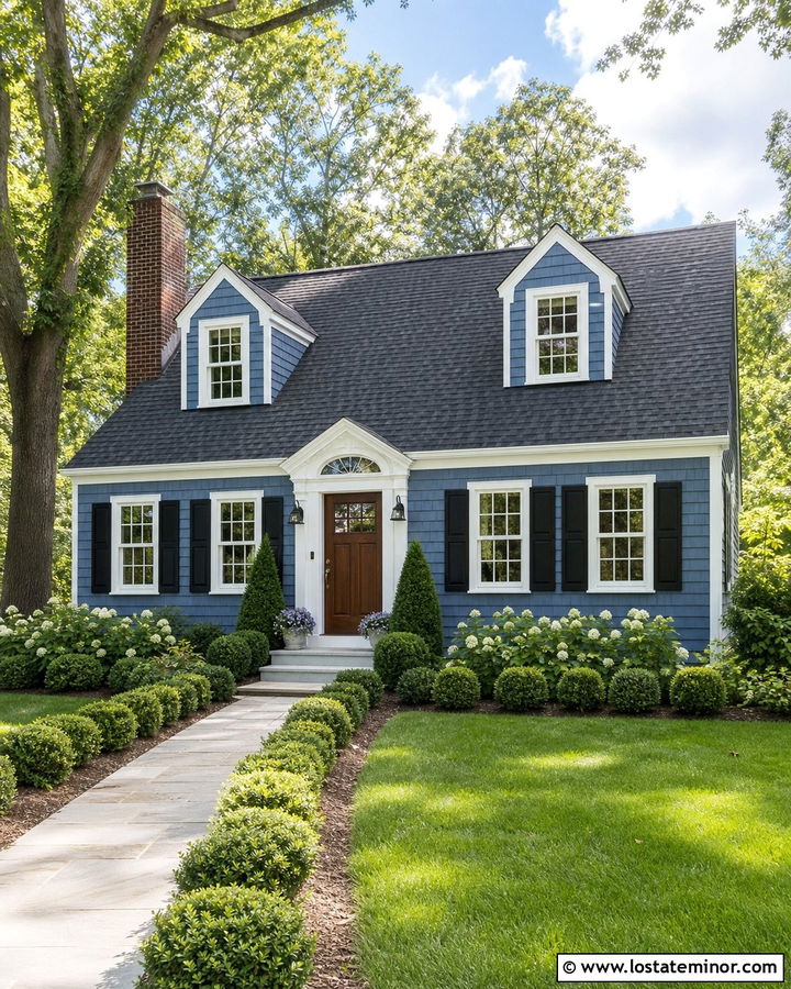 Denim Blue Cedar Shake With White Trim - 30 Denim Blue House Design With Cedar Shake Ideas