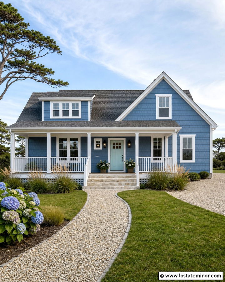 Denim Blue Coastal Cottage With Aqua Door - 30 Denim Blue House Design With Accents Ideas