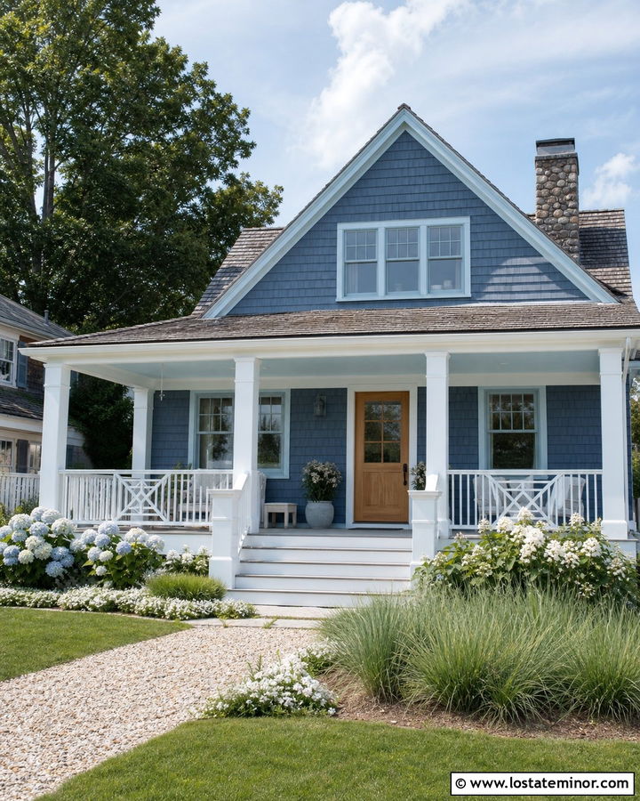Denim Blue Coastal Cottage With Pale Blue Window Frames - 30 Denim Blue House Design With Window Frames Ideas