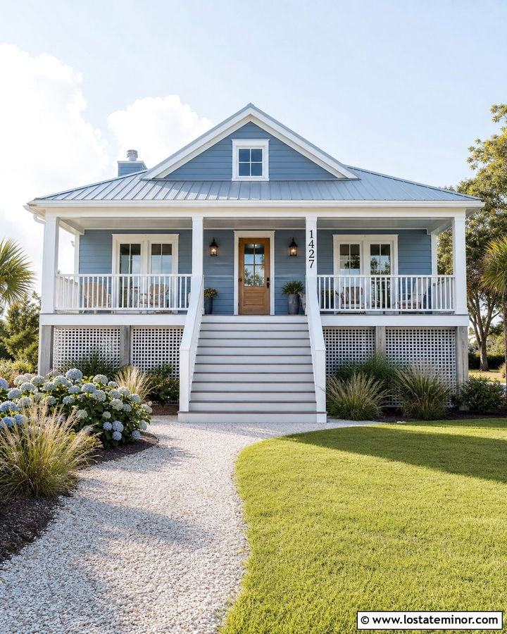 Denim Blue Coastal House With House Numbers - 30 Denim Blue House Design With House Numbers Ideas