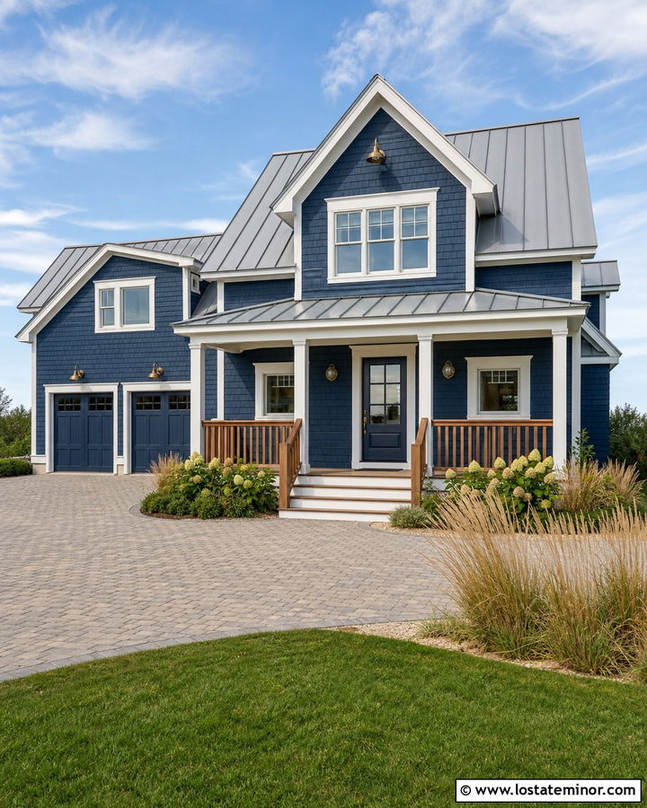 Denim Blue Coastal House With Nautical Lights - 30 Denim Blue House Design With Lighting Ideas