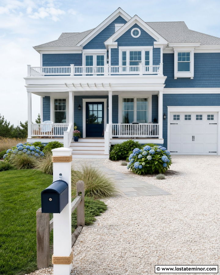 Denim Blue Coastal House With Rope Detail Mailbox - 30 Denim Blue House Design With Mailbox Ideas