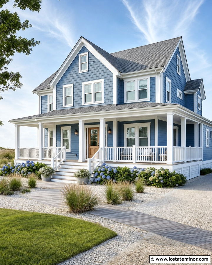 Denim Blue Coastal House With Silver Gray Shingles - 30 Denim Blue House Design With Shingles Ideas