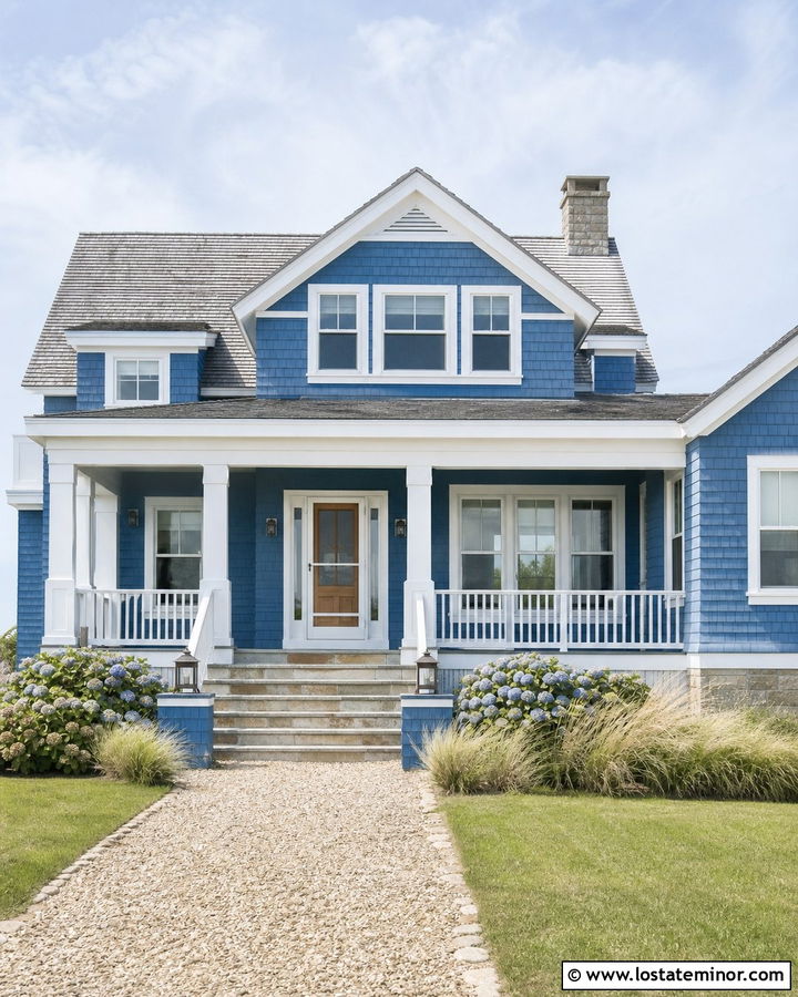 Denim Blue Coastal House With White Screen Door - 30 Denim Blue House Design With Screen Door Ideas