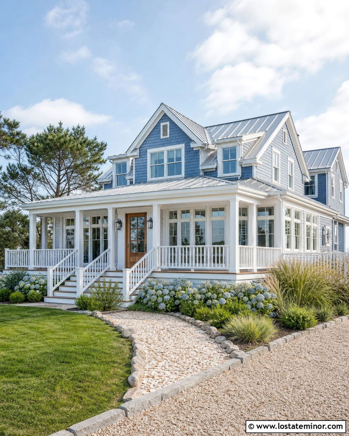 Denim Blue Coastal House With Wraparound Sunroom - 30 Denim Blue House Design With Sunroom Ideas