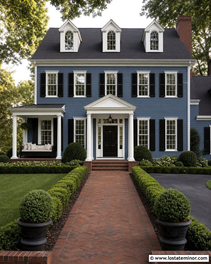 Denim Blue Colonial With Black Daybed - 30 Denim Blue House Design With Daybed Ideas