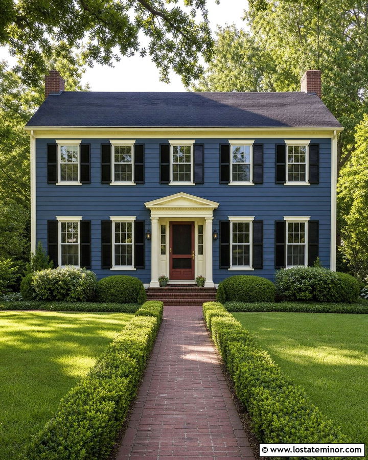 Denim Blue Colonial With Red Screen Door - 30 Denim Blue House Design With Screen Door Ideas