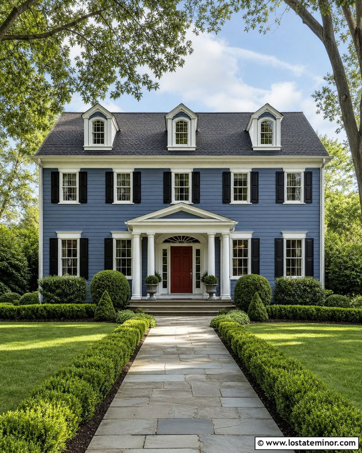 Denim Blue Colonial With Three Dormers - 30 Denim Blue House Design With Dormers Ideas
