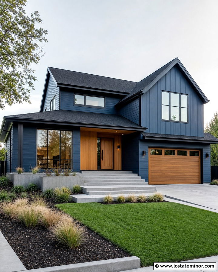 Denim Blue Contemporary House With Black Shingles - 30 Denim Blue House Design With Shingles Ideas