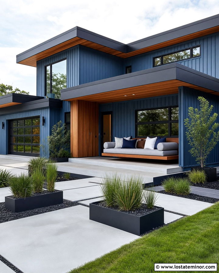 Denim Blue Contemporary House With Floating Daybed - 30 Denim Blue House Design With Daybed Ideas