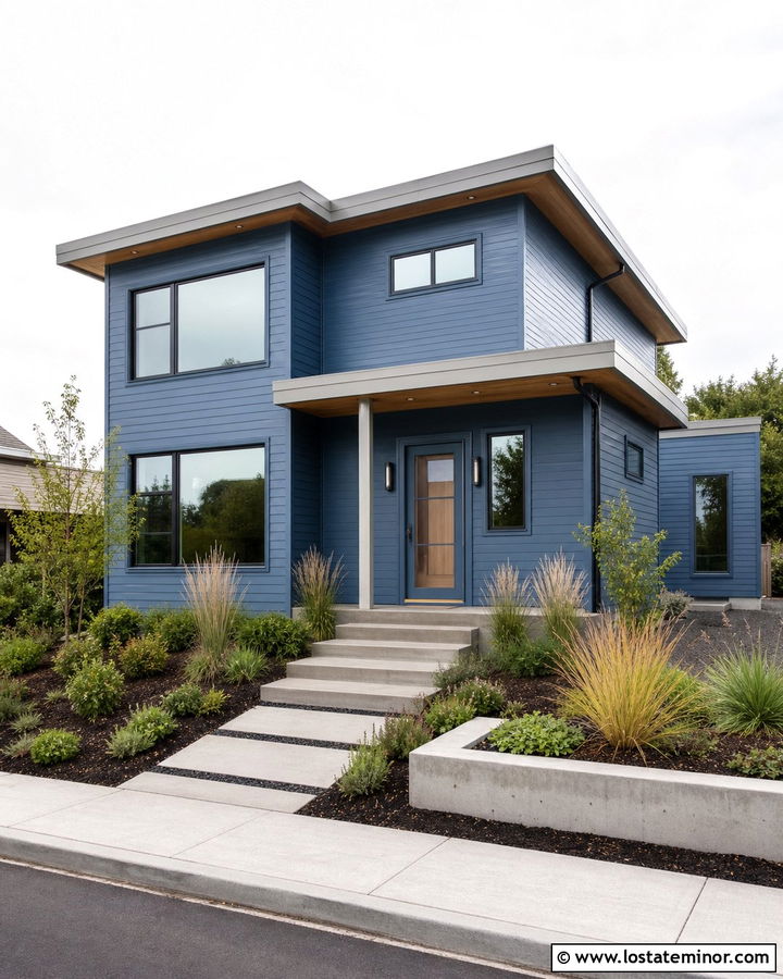 Denim Blue Contemporary House With Matching Screen Door - 30 Denim Blue House Design With Screen Door Ideas