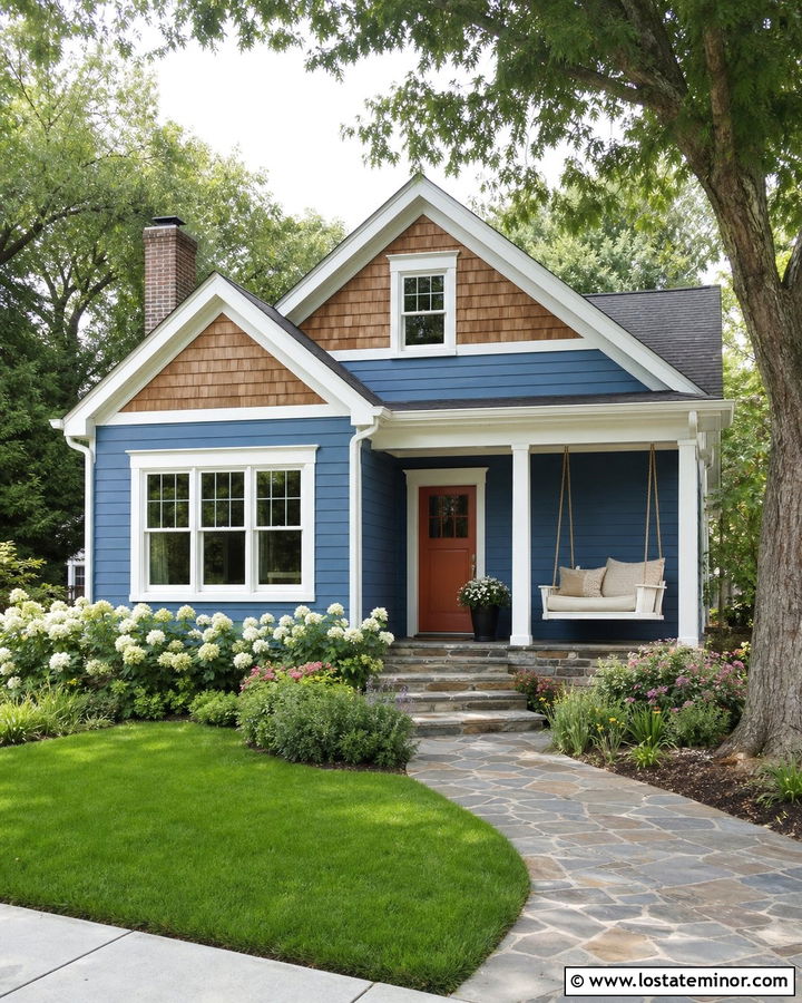Denim Blue Cottage With Hanging Daybed - 30 Denim Blue House Design With Daybed Ideas