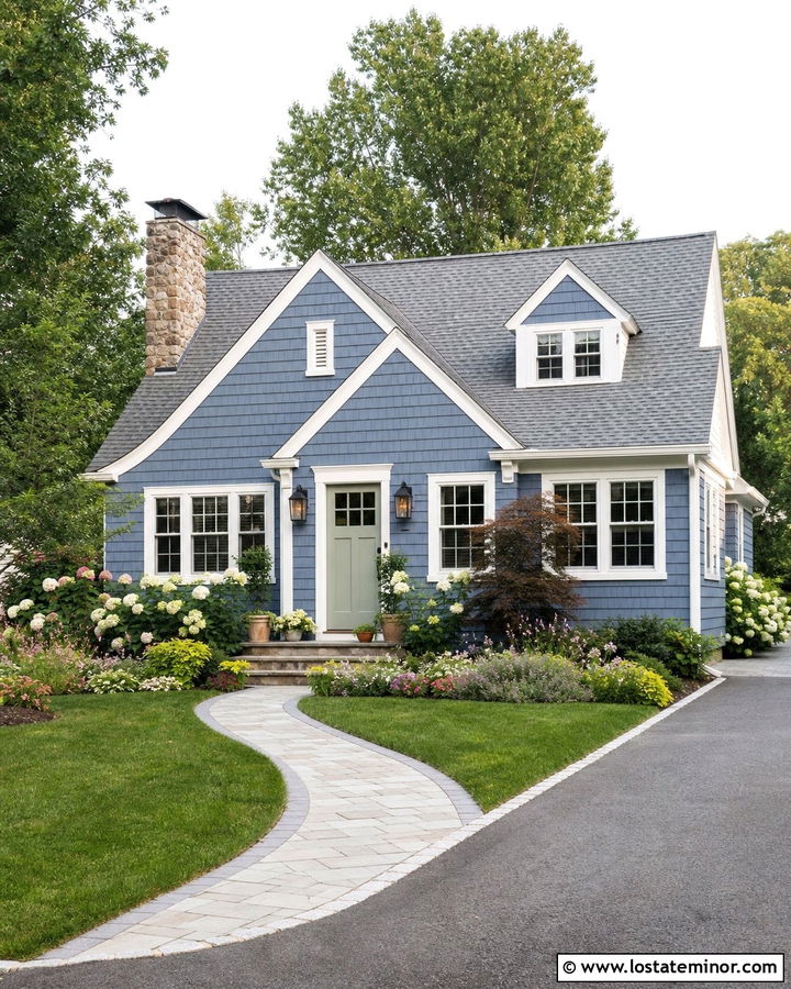 Denim Blue Cottage With Sage Green Door - 30 Denim Blue House Design With Shingles Ideas