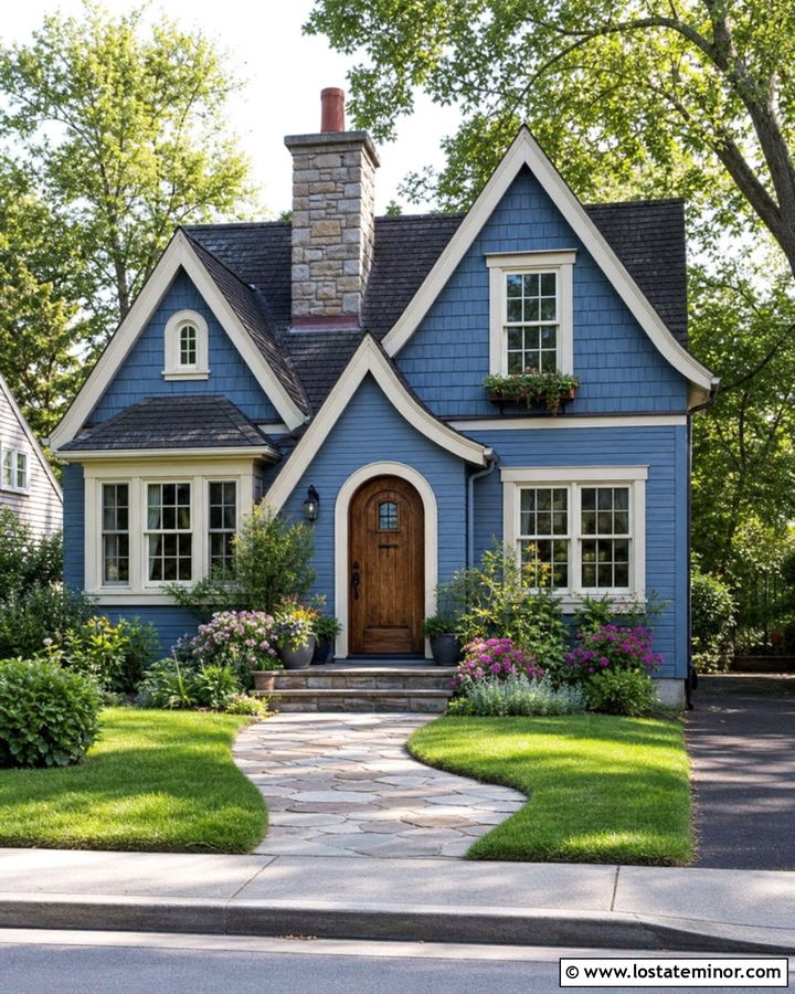Denim Blue Cottage With Steep Gables - 30 Denim Blue House Design With Gables Ideas