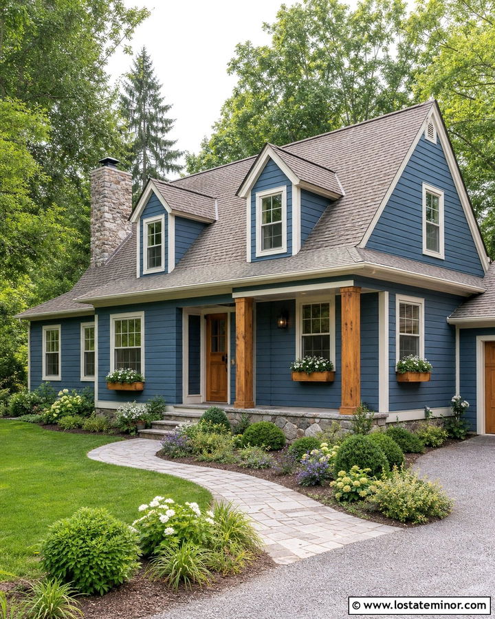 Denim Blue Cottage With Wall Dormers - 30 Denim Blue House Design With Dormers Ideas