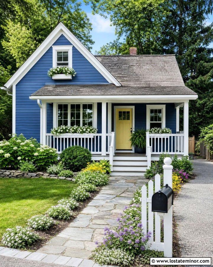 Denim Blue Cottage With White Picket Mailbox - 30 Denim Blue House Design With Mailbox Ideas