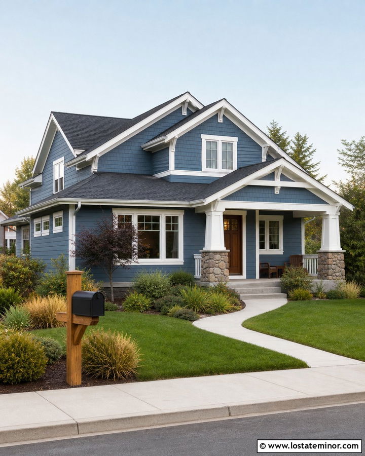 Denim Blue Craftsman House With Cedar Mailbox - 30 Denim Blue House Design With Mailbox Ideas