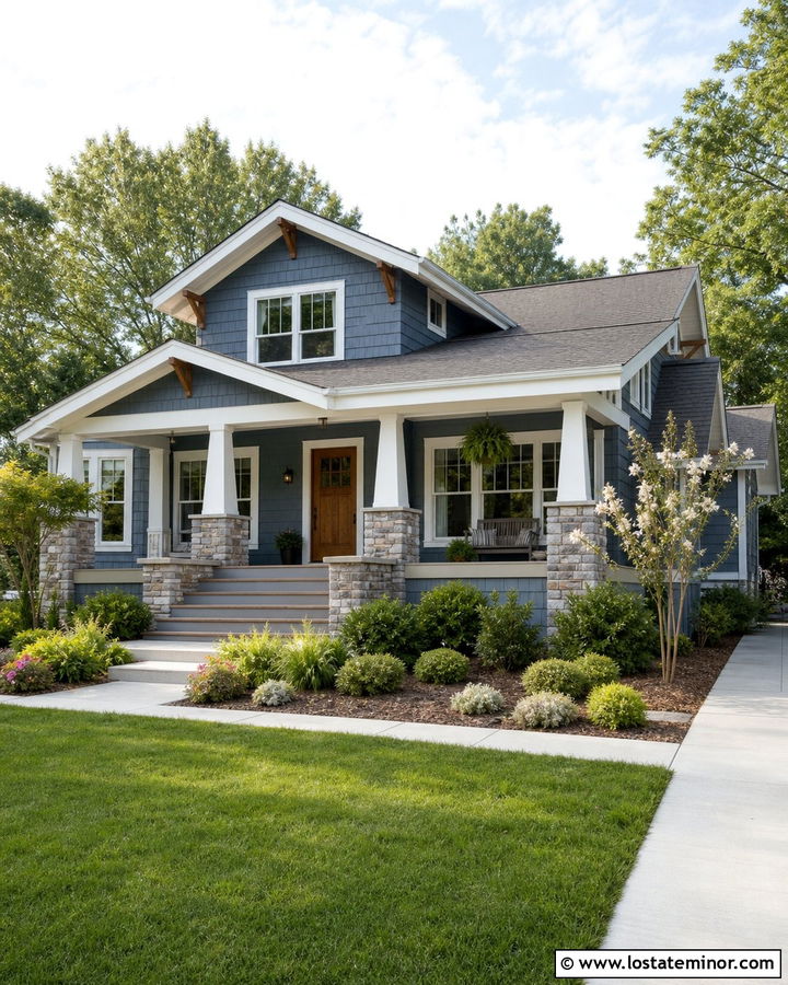 Denim Blue Craftsman House With Gables - 30 Denim Blue House Design With Gables Ideas